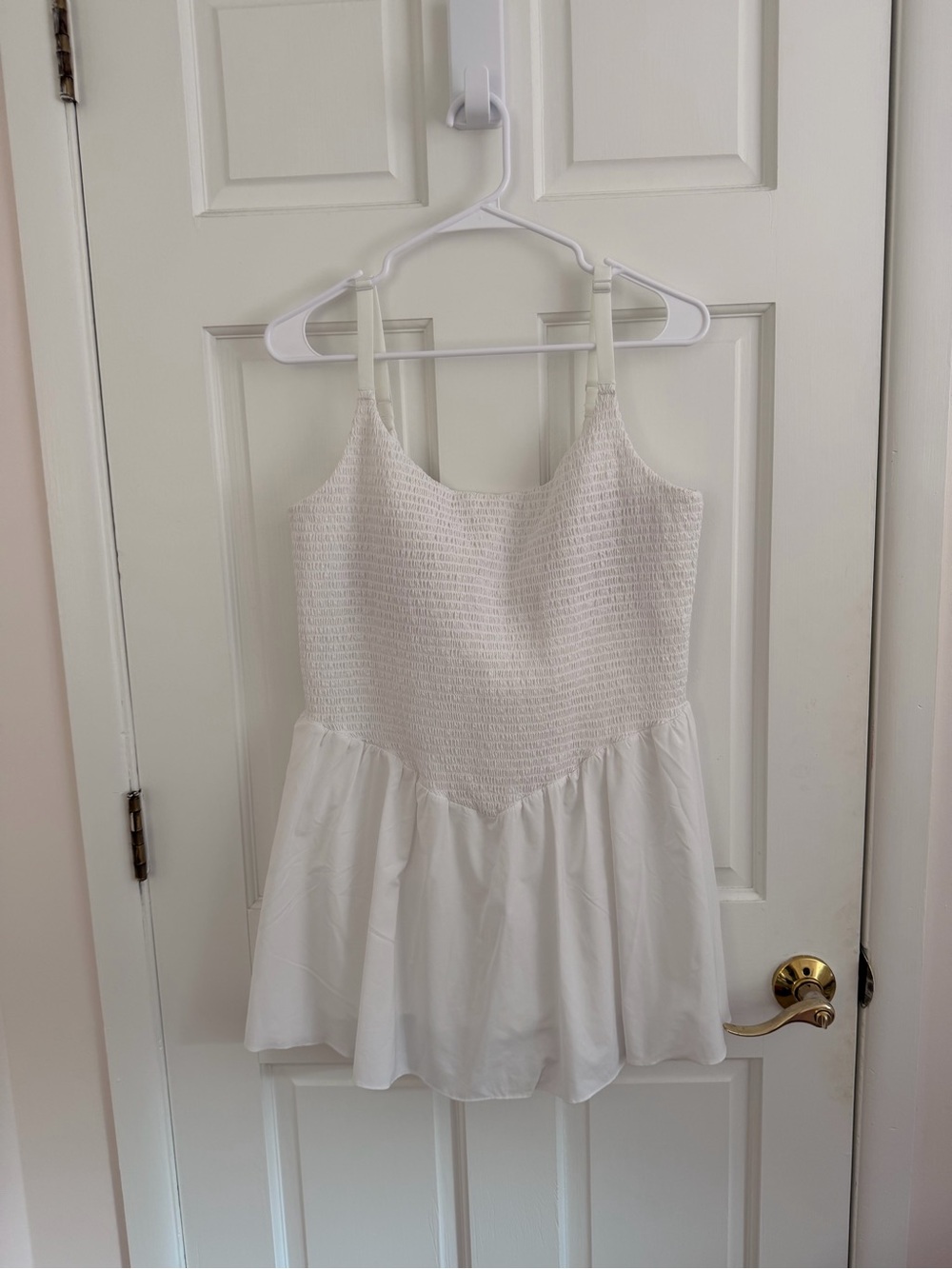 aerie White Smocked Athletic Mini Dress